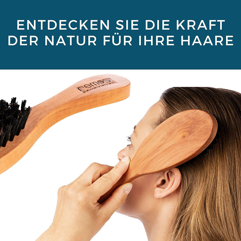 Hairbrush with 100% Wild Boar Bristles Made of RUBIN Pear Wood + Cleaner