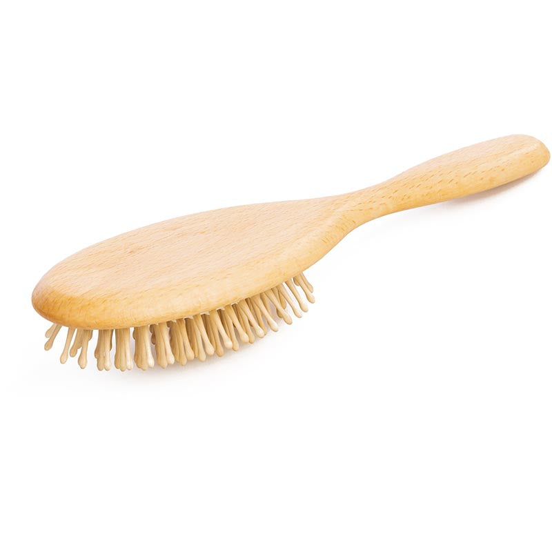 Hairbrush with wooden pins made of beechwood for thick hair
