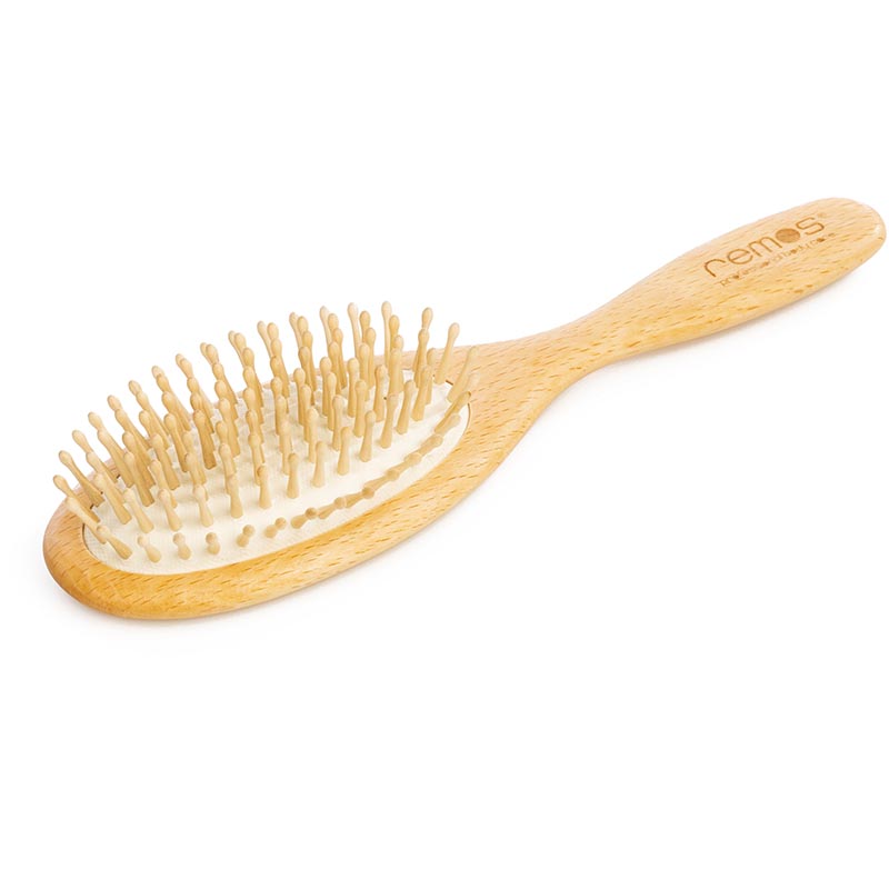 Hairbrush with wooden pins made of beechwood for thick hair