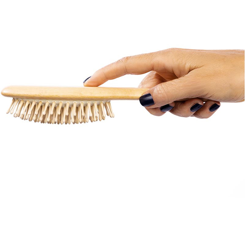 Hairbrush with wooden pins made of beechwood for thick hair