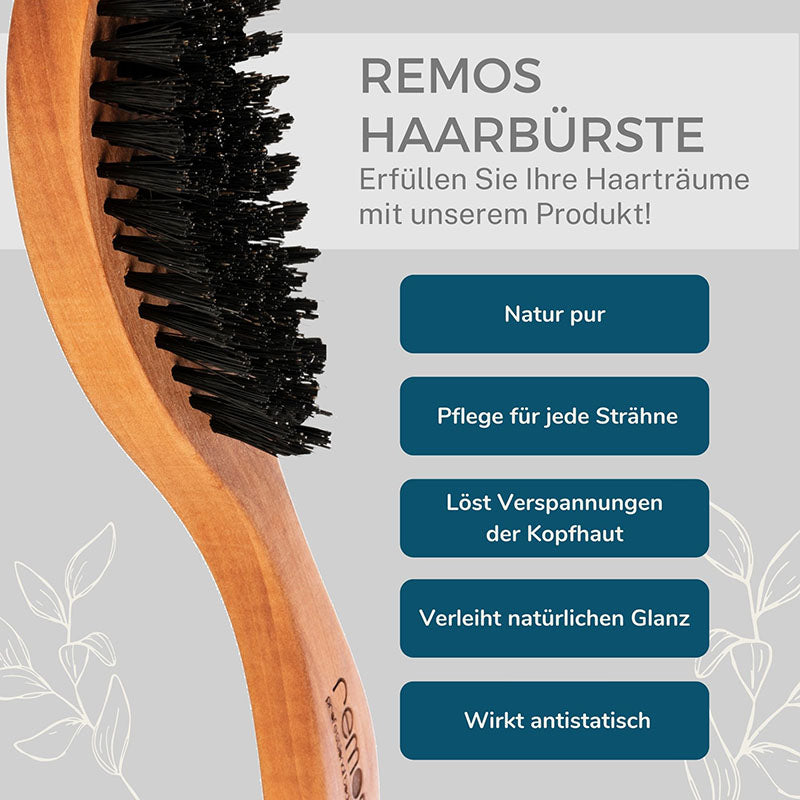 Hairbrush with 100% Wild Boar Bristles Made of RUBIN Pear Wood + Cleaner