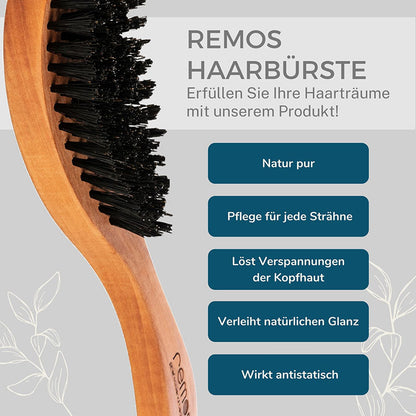 Hairbrush with 100% Wild Boar Bristles Made of RUBIN Pear Wood + Cleaner