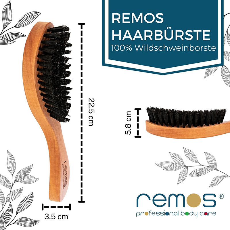 Hairbrush with 100% Wild Boar Bristles Made of RUBIN Pear Wood + Cleaner