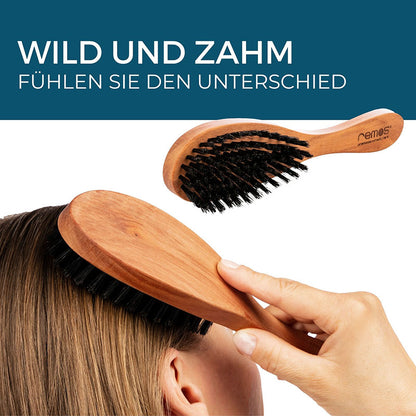 Hairbrush with 100% Wild Boar Bristles Made of RUBIN Pear Wood + Cleaner