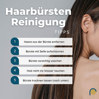 Haarbürste aus 100% Wildschweinborste in Tropfenform mit Bürstenreiniger