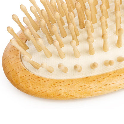 Hairbrush with wooden pins made of beechwood for thick hair