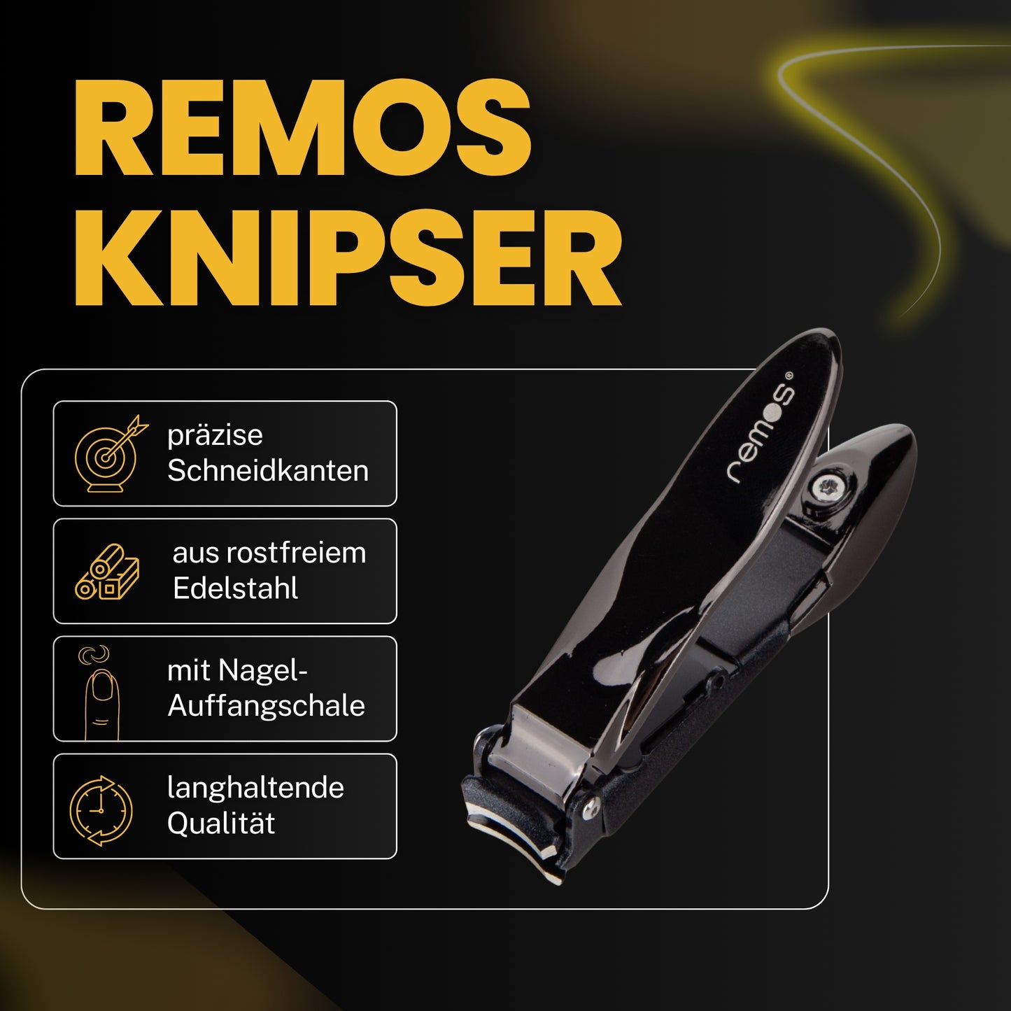 Nagelknipser aus rostfreiem Edelstahl mit Auffangbehälter in schwarz glanz