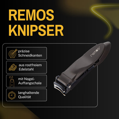 Nagelknipser aus rostfreiem Edelstahl mit Auffangbehälter in schwarz matt