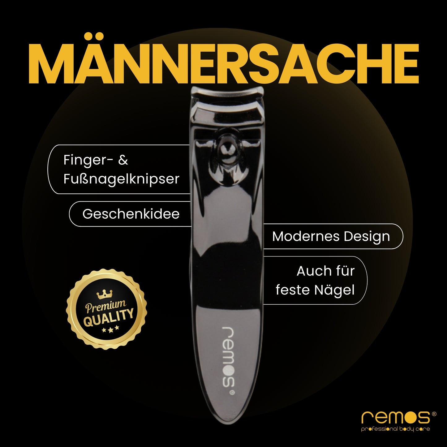 Nagelknipser aus rostfreiem Edelstahl mit Auffangbehälter in schwarz glanz