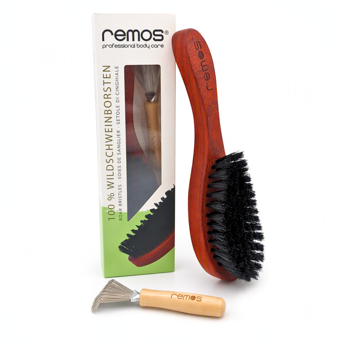 Hairbrush with 100% Wild Boar Bristles Made of RUBIN Pear Wood + Cleaner