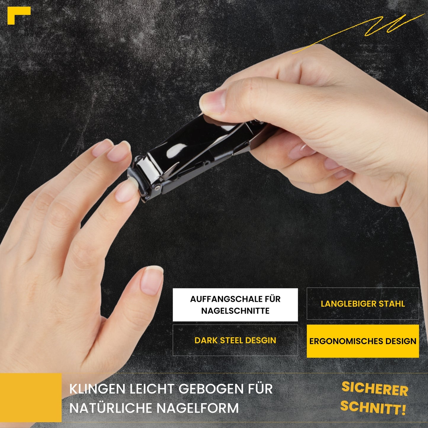 Nagelknipser aus rostfreiem Edelstahl mit Auffangbehälter in schwarz glanz