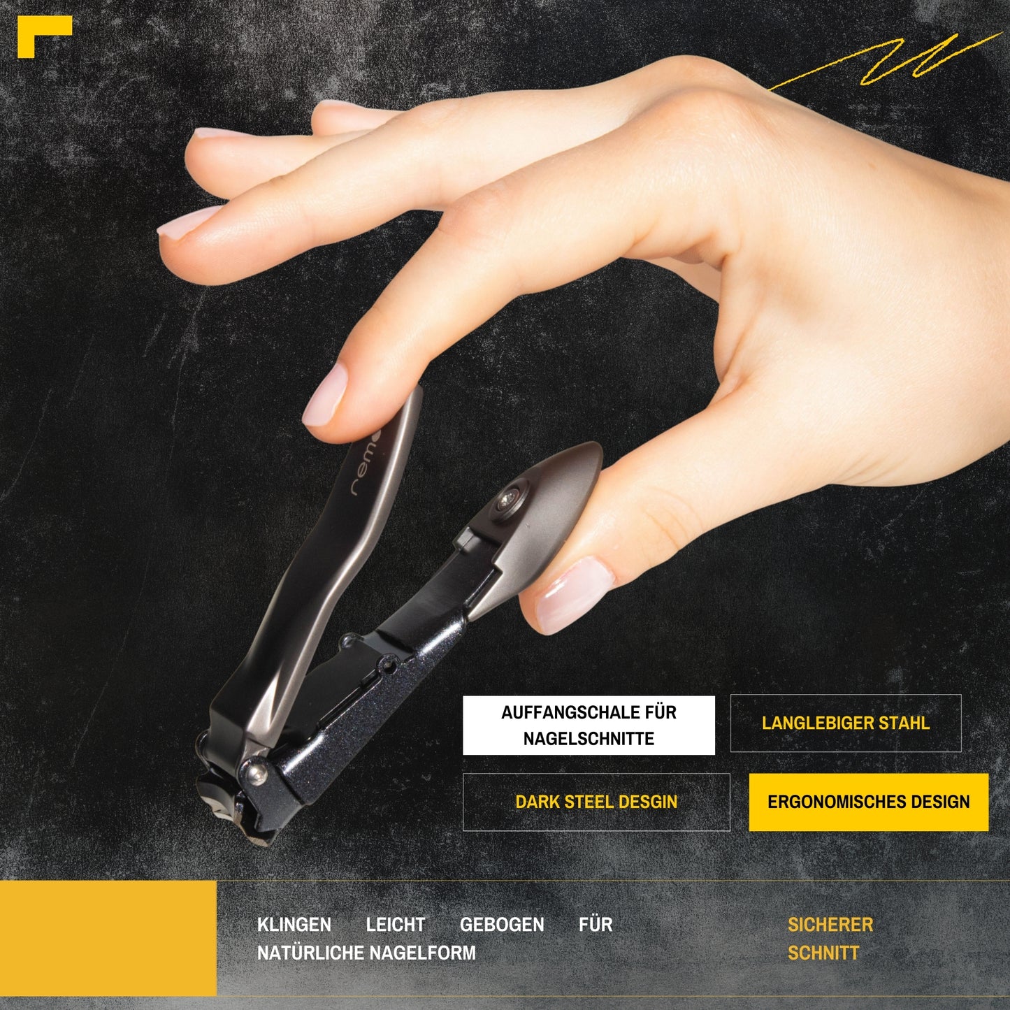 Nagelknipser aus rostfreiem Edelstahl mit Auffangbehälter in schwarz matt