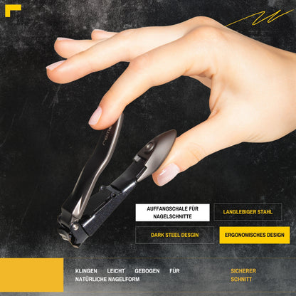 Nagelknipser aus rostfreiem Edelstahl mit Auffangbehälter in schwarz matt