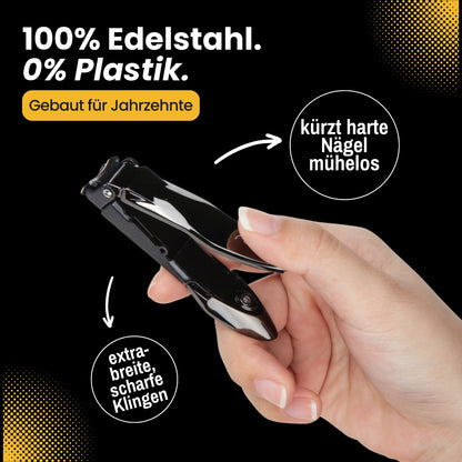 Nagelknipser aus rostfreiem Edelstahl mit Auffangbehälter in schwarz glanz