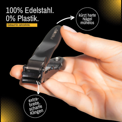 Nagelknipser aus rostfreiem Edelstahl mit Auffangbehälter in schwarz matt