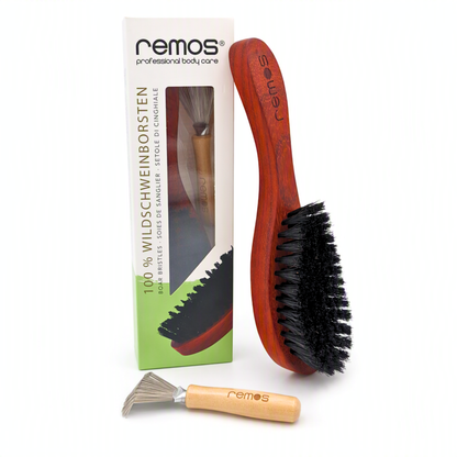 Hairbrush with 100% Wild Boar Bristles Made of RUBIN Pear Wood + Cleaner