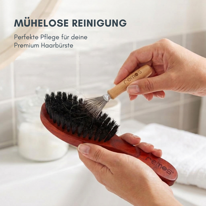 Hairbrush with 100% Wild Boar Bristles Made of RUBIN Pear Wood + Cleaner