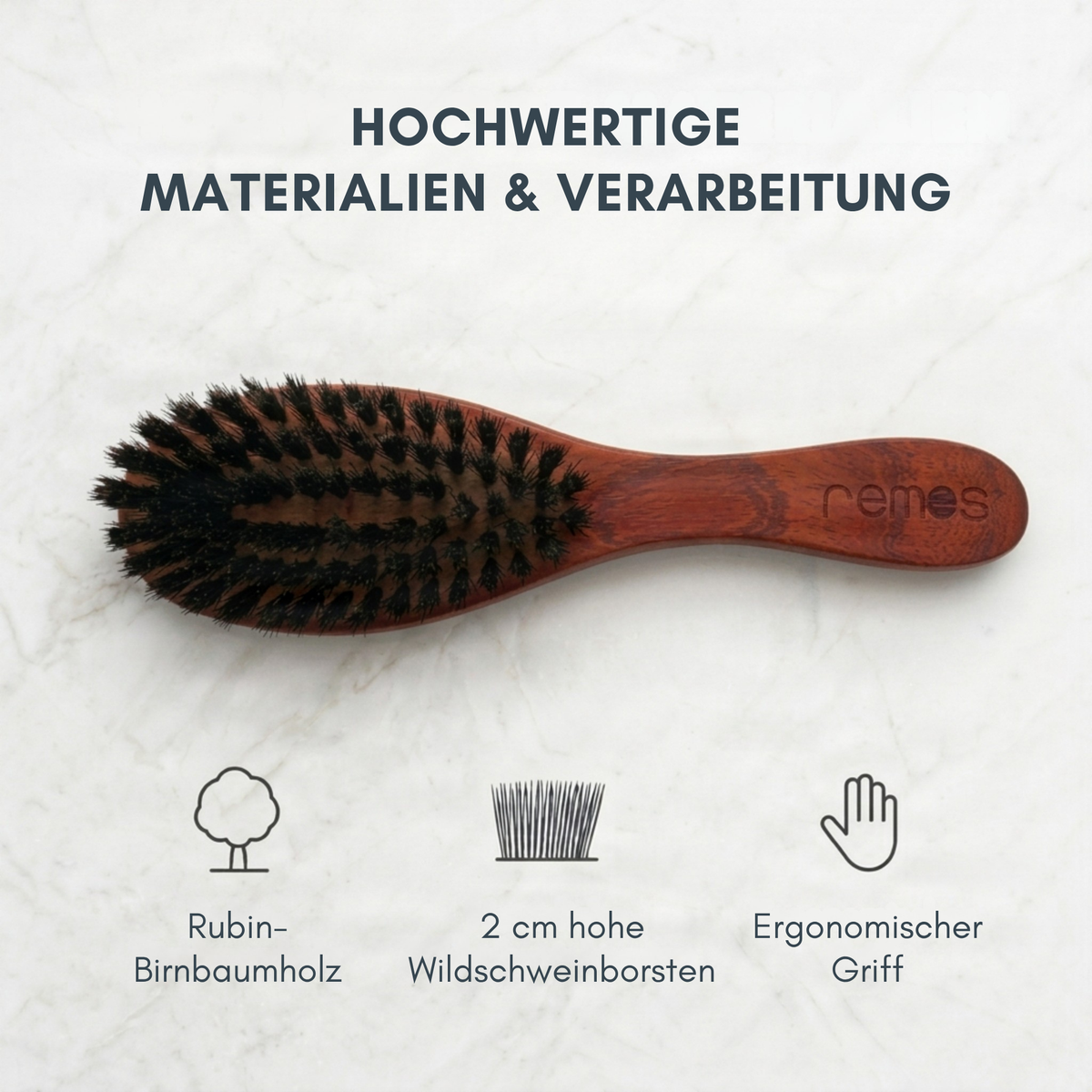 Hairbrush with 100% Wild Boar Bristles Made of RUBIN Pear Wood + Cleaner