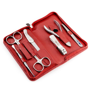 remos manicure set Pan available in red, brown, black 7-piece equipped with instruments made of stainless steel