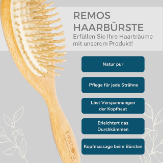 REMOS® Haarbürste breit mit Holzstiften aus Buchenholz für fülliges Haar