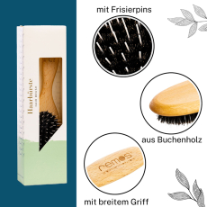 oval Cushion brush with pure black wild boar bristles and...