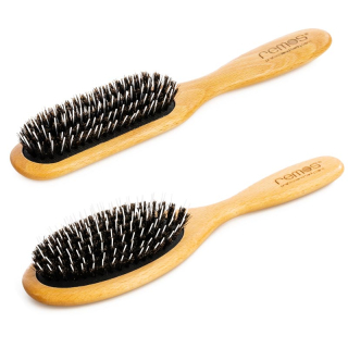Hairbrush with boar bristles and styling pin care for hair and scalp