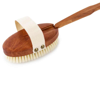 REMOS® Brosse de Bain poils naturels avec manche amovible en bois de poirier 45 cm