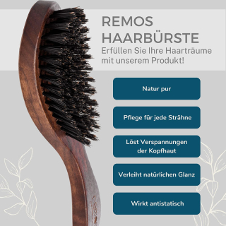 remos hairbrush boar bristles provides a pleasant and secure hold, thanks to its ergonomic handle