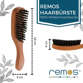 REMOS® Haarbürste aus 100% Wildschweinborste - ergonomisch_hergestellt in DE